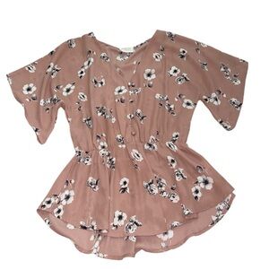 Sienna Sky Mauve Floral Button-Front Peplum Blouse